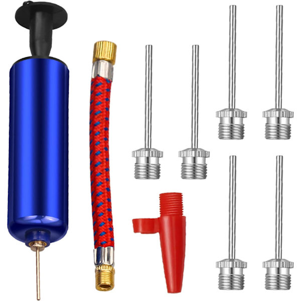 Bærbar luftpumpe for ball, basketballpumpe, ballongpumpe med 7 nåler, 1 munnstykke og 1 fleksibel slange for fotball, volleyball, vannpolo, rugby, trening
