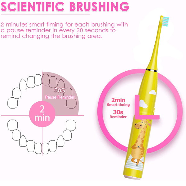 Elektriske børster til børn med 4 børstehoveder, 3 tilstande med