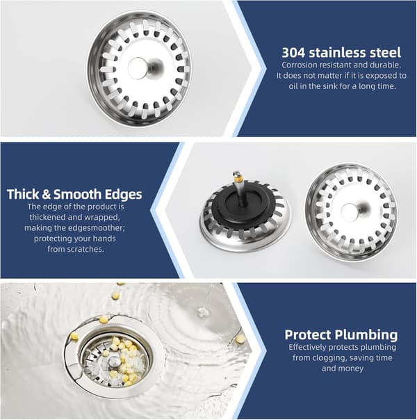 Kitchen Strainer Ø 79 mm, Stainless Steel Kitchen Drain Plug