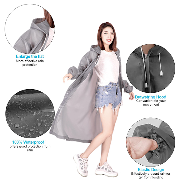 EVA Regnrock Vattentät Regnponcho Återanvändbar Unisex Män Kvinnor