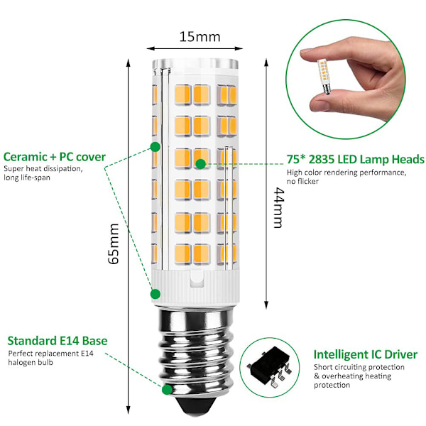 6 E14 LED-lamppua, 7 W (vastaa 65 W halogeenia), lämmin valkoinen 3000 K 700 lm, Edison-kierrekanta, ei himmennettävä, AC 220-240 V