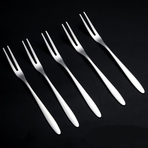 Fruktbas-holder med gafler Sett Rustfritt stål Salat Dessertgafler Sølv