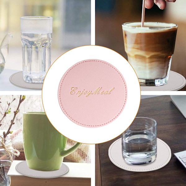 6 runda tekoppunderlägg halkfria vattentäta PU läder kaffekoppunderlägg dubbelsidig isoleringsplatta