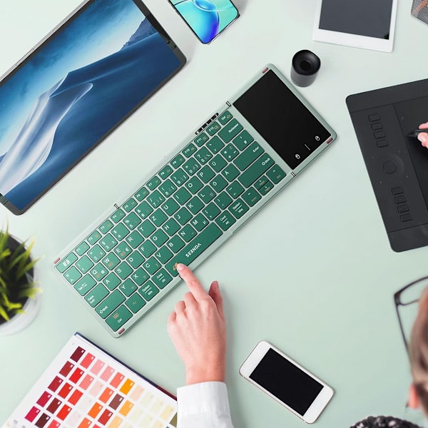 Foldbart Bluetooth-tastatur med touchpad trådløs til smartphone iPad