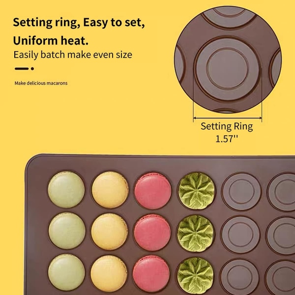 Silikone macaron bagemåtter, 2 non-stick silikone bagemåtter, madsikker bagemåtte, fantastisk til macaron, småkager, brød, wienerbrød, dessert (2 stk.