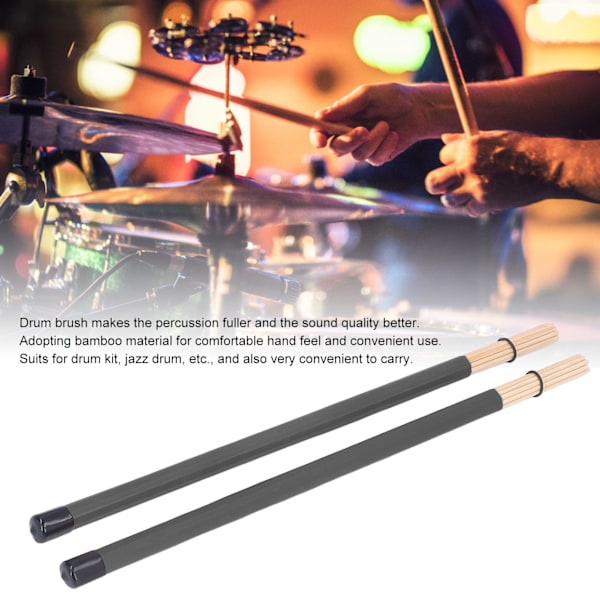 2 st Trummborste Trumstock Slägga Bambus Percussion Verktyg Instrument Tillbehör Set Kit Svart