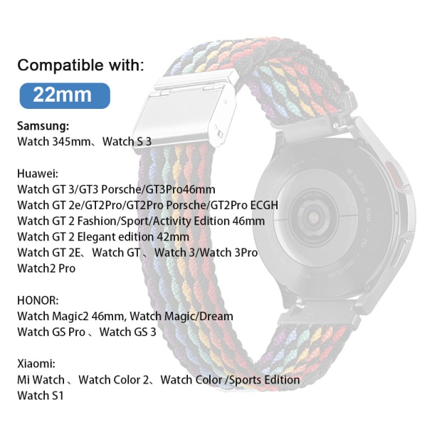 Sport nylon flätad rem 22 mm kompatibel med Samsung Watch