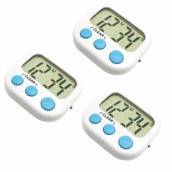 3 Pack Digital Køkken Timer Magnetisk Bagside Stort LCD Display Høj Alarm Minut Sekund Optælling Nedtælling Med ON/OFF kontakt til køkken, hjemmearbejde,