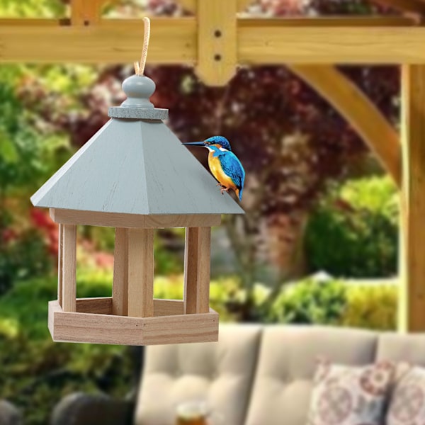 Wooden House Bird Feeder Hanging Feeding Station Hollow Bird Feeder