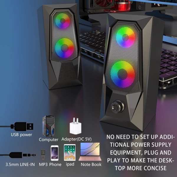Datamaskiner høyttalere, RGB farge LED lys-emitterende høyttalere, stereo