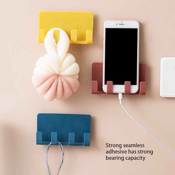 Väggmonterad Universell Laddare, Elegant Design med 4 Krokar för Mobiltelefonladdning, Självhäftande Mobiltelefonhållare för Utrymmesbesparing