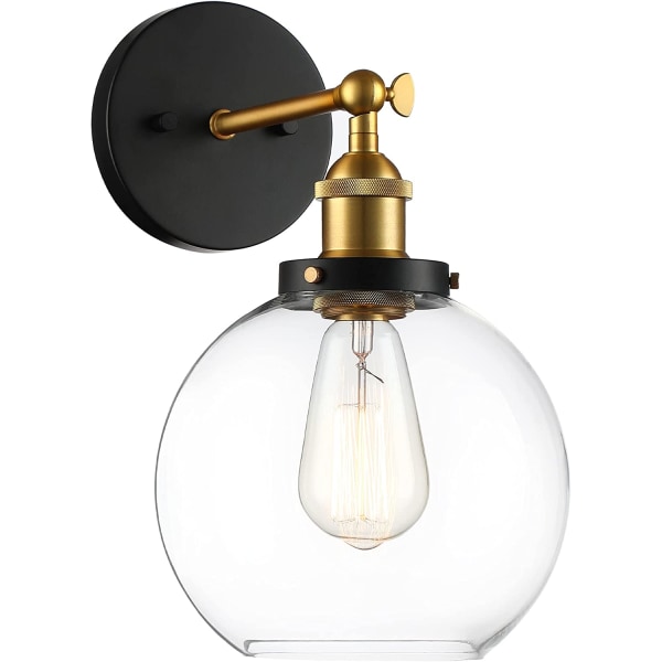 1-Light Globe Wall Sconce Black and Gold Antique Brass 8" Round