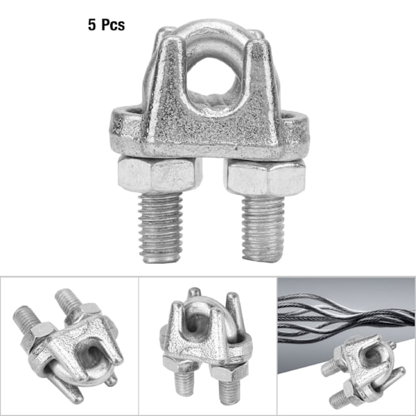 5 stk Rustfrit Stål Klemme Wire Rope Clip Kabel Klemme Fastgørelse Sølv Tone (M8)