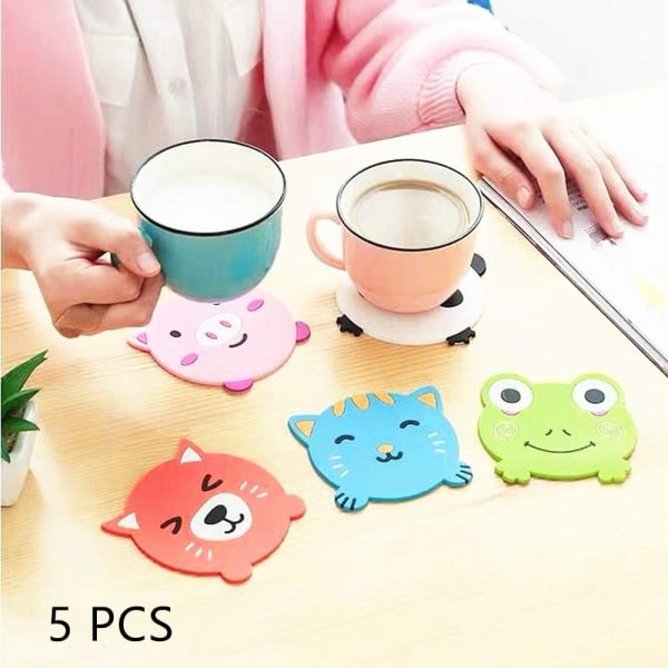 Joyfree 5PCS Silikon Gummi Coaster Fargerik Dyr Coaster
