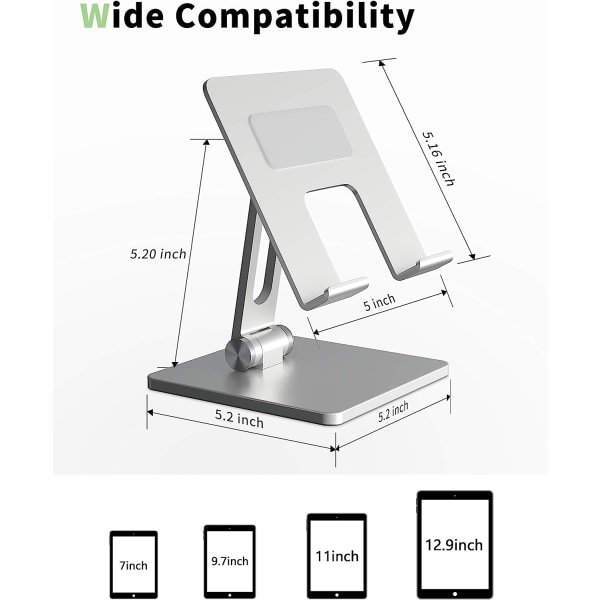 Tabletstativ for skrivebord, stabil tabletholder med tung og