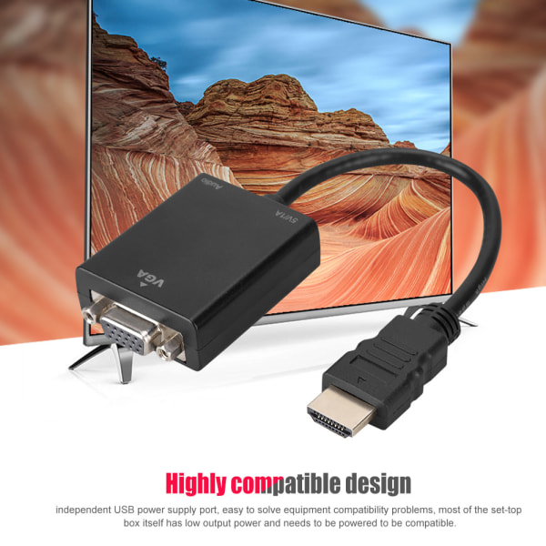 HDMI han til VGA hun videokonverter adapterkabel med lydkabel