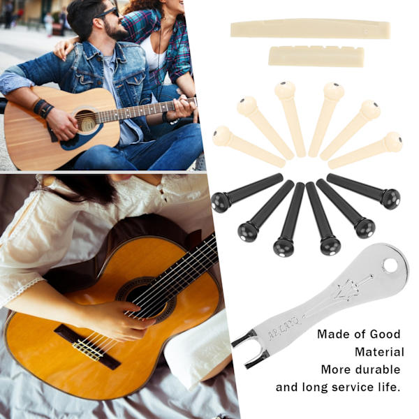 12 stk. Akustisk Gitarbro Pinsett Folk Streng Peg Kit Tilbehør med Sadelmuttertrekker