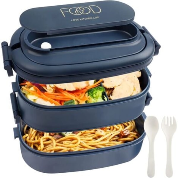 Lunchbox: 2-lagers Bento Lunchbox med bestick - 1550ml