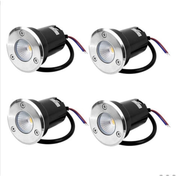 4 LED-upotettu maavalaisin, 5W ulkoseinään upotettu lattiavalaisin, ulkoseinään upotettu maavalaisin, ruostumaton, kuormitettavissa jopa 800 kg, 12V-24V DC, pyöreä valkoinen ruostumaton teräs
