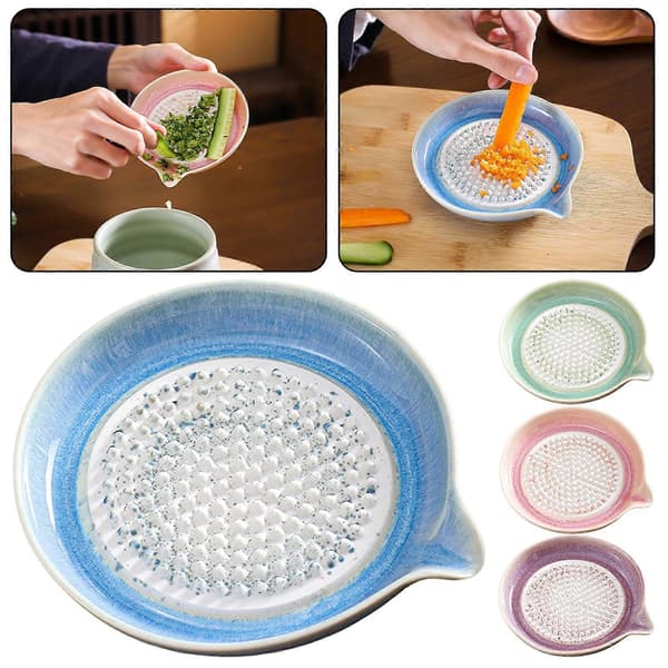 Ceramic Garlic and Ginger Grater - Grating Plate with Sharp Teeth for Fresh Flavors, Multifunctional Storage, Dishwasher Safe Pink