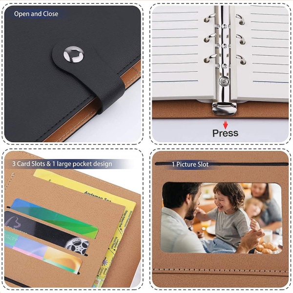 PU Læder Notebook Binder Genopfyldelig 6 Ring Binder til A6