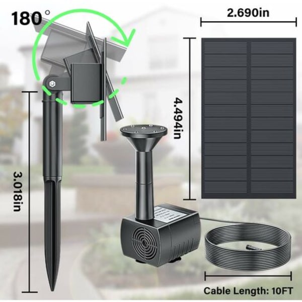 Solcells driven utomhus solvatten trädgårdsfontän pump, 1,5W