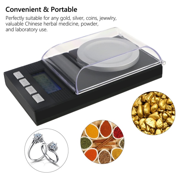 Digital milligram lommevægte 0,001 g x 50 g, elektroniske vægte til genindlæsning af smykkemønter og køkken, mini gramvægt med kalibrering