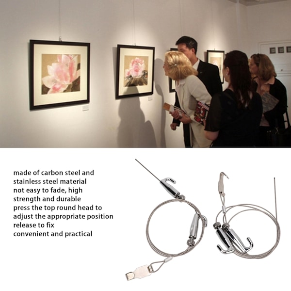 2 stk. Billedskinneophængningssystem Professionelt Justerbart Billedophængningstrådssæt til Udstilling Kunstgalleri 2 Meter/6,56ft