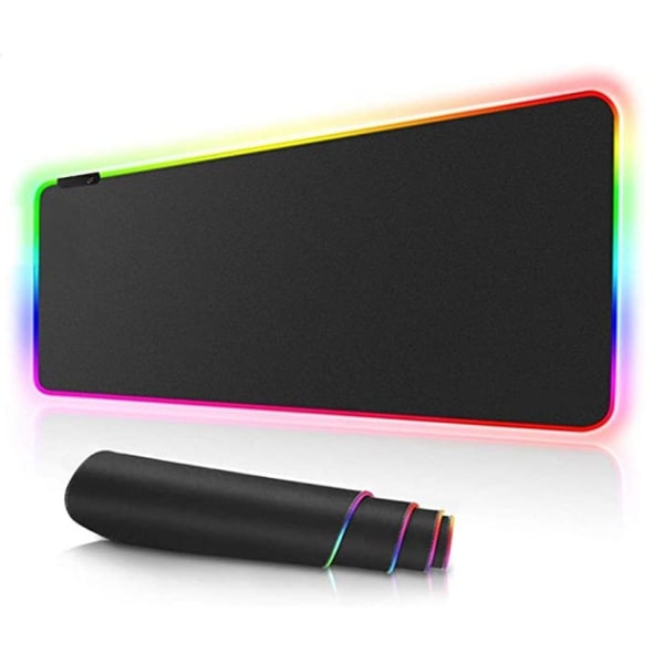 RGB Gaming Musematte, XXL, 800*300mm, Soft-Led-Musematte, Datamaskin Tastatur-Musematter Matte, Svart