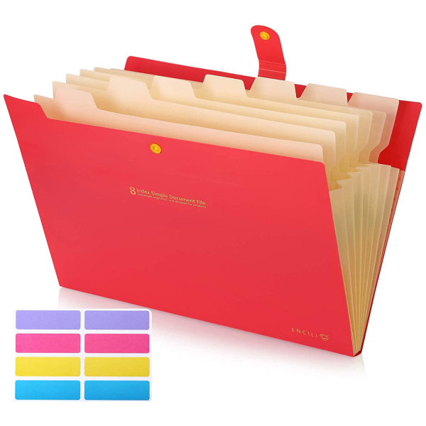 Accordian File Organizer, expanderande mappar med fickor, Red