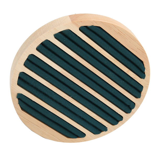 Træ 6 Slots Rund Form Ring Ørering Opbevaringsbakke Grøn Flannel Display Smykkeholder