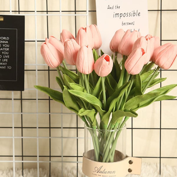 PU Kunstige Tulipaner Ekte Touch Kunstige Blomsteroppsats
