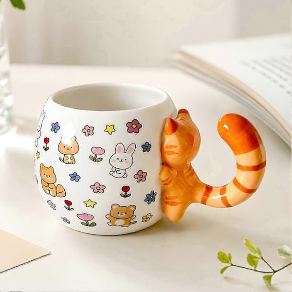 3D Kat Keramikkrus med hank, drikkeglas til hjemmet, café, kaffe og mælk_NY