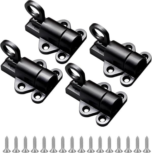 4-pack Self-Closing Latch Spring Door Latch, Resilient Bolt Lock Security Automatic Gate Latch, Spring Cylinder Sliding Door Lock with Screws