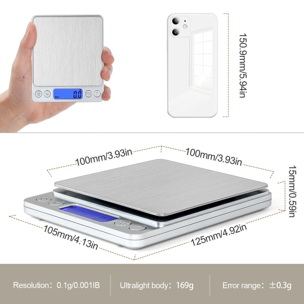 Digitaalinen keittiövaaka, USB lataus, mini sähköinen keittiövaaka, vedenpitävä digitaalivaaka, USB -ladattava, LCD-näyttö, ruostumaton teräs,