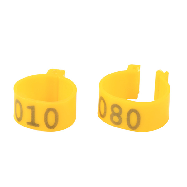 100 st/påse 16 mm 001-100 numrerade plastfjäderfä kycklingar ankor gås benband ringar (gul)