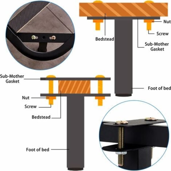 Set med 2 justerbara T-formade infällbara metallben för säng, soffa (17,8 - 33 cm)