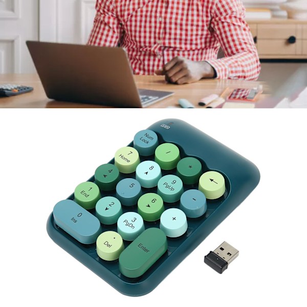 2.4 GHz:n langaton numeronäppäimistö 18 näppäintä Retroväriset pyöreät näppäinhatut Mini-numeronäppäimistö USB-vastaanottimella kannettavalle tietokoneelle Tummanvihreä väri