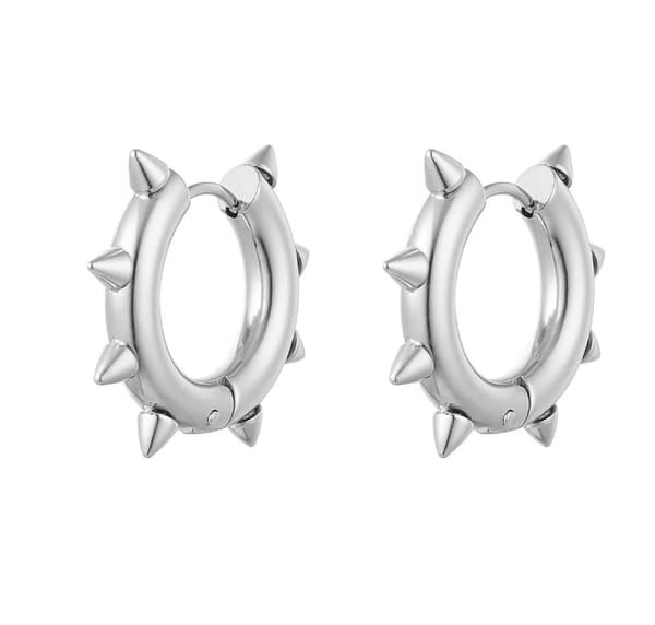 Små blanke runde bøyleøreringer i rustfritt stål med pigger / nagler - Sølv - 2,5 cm Silver silver
