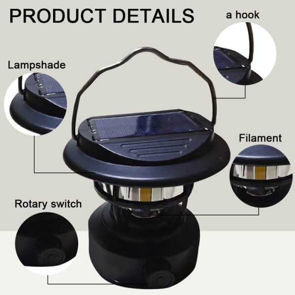 Solar LED Camping Lantern, Bright Portable Survival Lanterns, Mul black