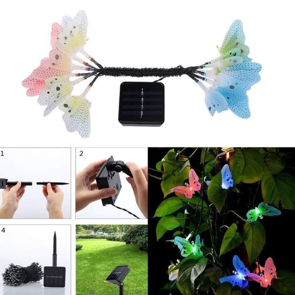 Sommerfugl Solar String Lights Utendørs, 12/20 LED for Hage, Ya