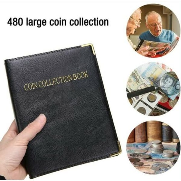 480 Lommer Album for Samleobjekter Mynter, Myntalbum i Lær, Myntmappe fra Paris, Perfekt for Mynter i Ulike Diameter