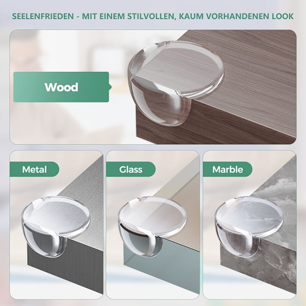 Baby Corner Protectors -pakkaus, jossa 12 silikonireunansuojaa, vauvan itseliimautuvat reunansuojat, 2 muotoa, läpinäkyvät pöydän reunansuojat erilaisiin