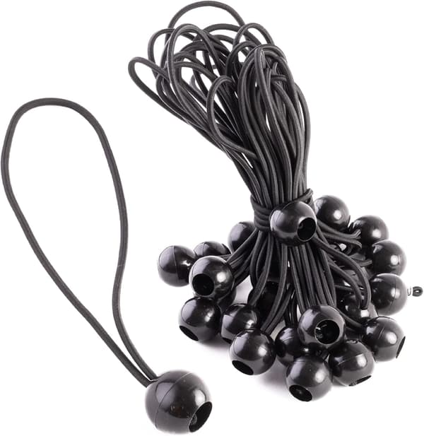 25-pack gummistroppar med bollkrok - Elastisk snodd idealisk för tält, presenningar, väskor, pooler, studsmattor och mer - 21 cm längd