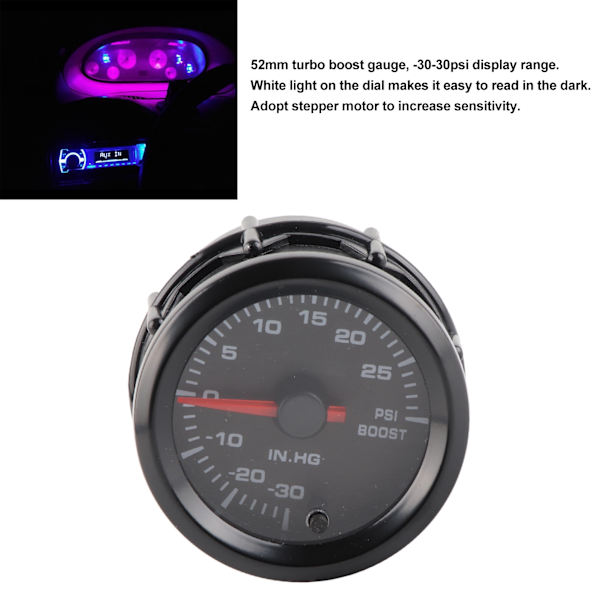 2-in-1 12V Turbo Boost -mittari ‑30‑30PSI mittausalue, valkoinen valo, universaali
