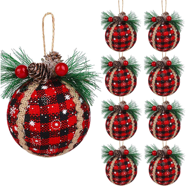 9PCS julplädbollprydnader - 3 tums svart & röd buffel 9pcs