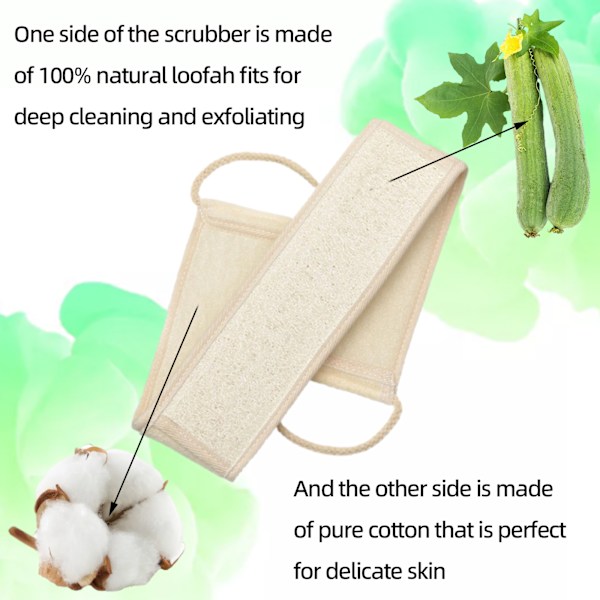 Exfolierande Loofah Ryggskrubb, Naturlig Luffa Loofah Pad Badborste, Ryggtvätt för Duschbadssvamp Kropp, Dubbelsidig Skrubb Rem Rygg