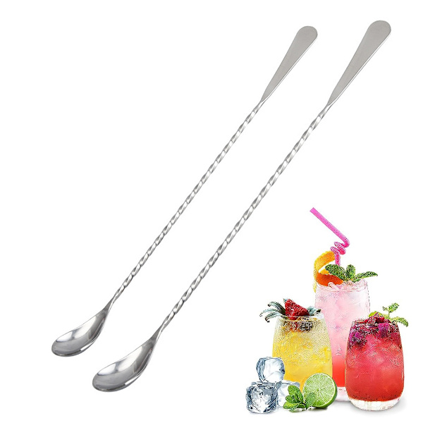 2 stk. Cocktail Mixing Glass Bar Ske - Langskaftet Rustfrit Stål Drikkekande Mixer til at Køle og Blande Omrørte Drikke