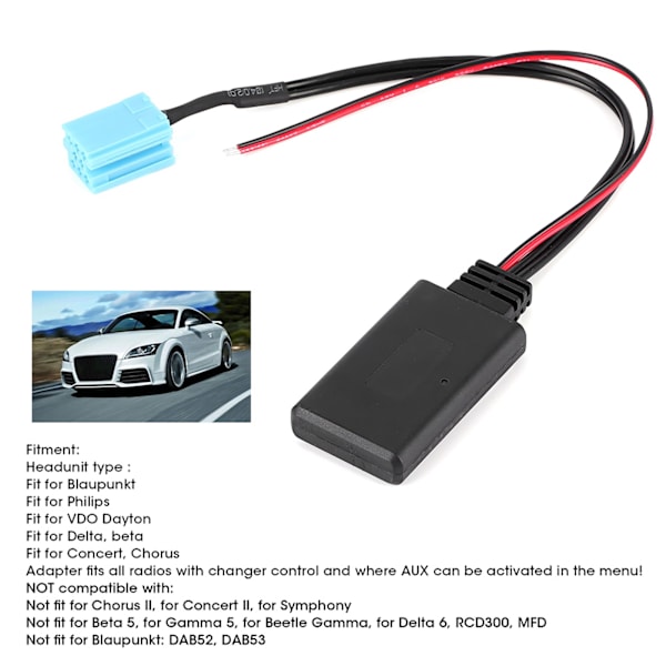 8-nastainen Bluetooth AUX-kaapelimoduuli Radiosovitinjohto Auton äänentoistovarusteet Sopii Blaupunktille