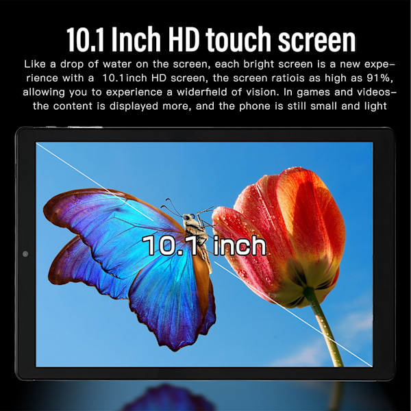 10,1-tums surfplatta för Android 12.0 5G WiFi 6GB 128GB Främre 2MP Bakre 5MP 10-kärnig CPU IPS-skärm Tablet PC 100‑240V Svart EU-kontakt